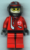 LEGO rac019 Racer Driver, Red with White Balaclava, Black Helmet with Red/Silver